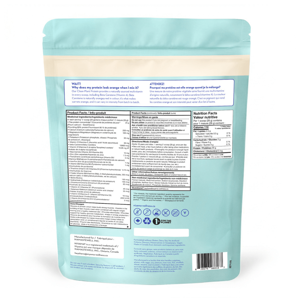 Clean Plant Protein Powder - 14 servings - Stevia-free - Organic