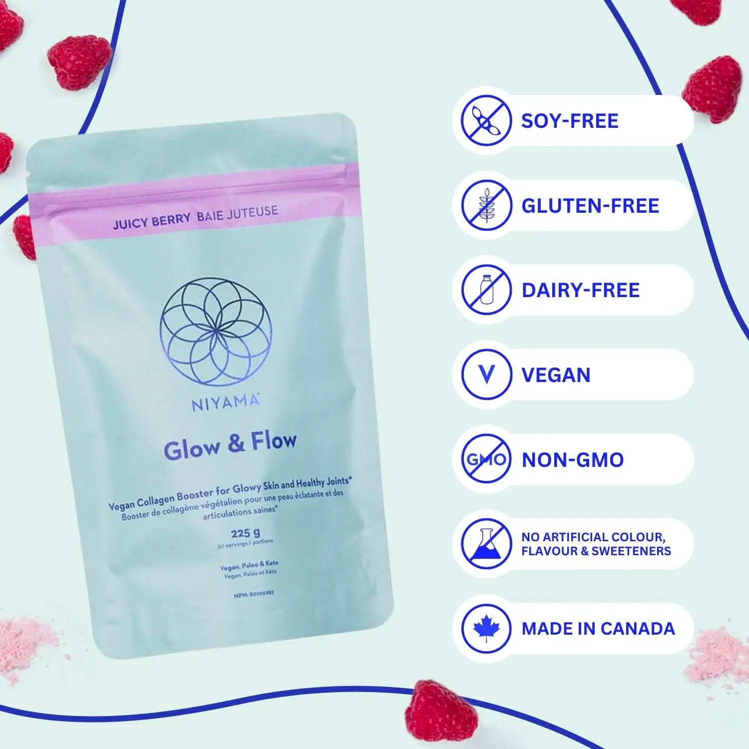Glow & Flow Vegan Collagen Booster Powder- Juicy Berry Flavour – Nourish | Niyama Wellness