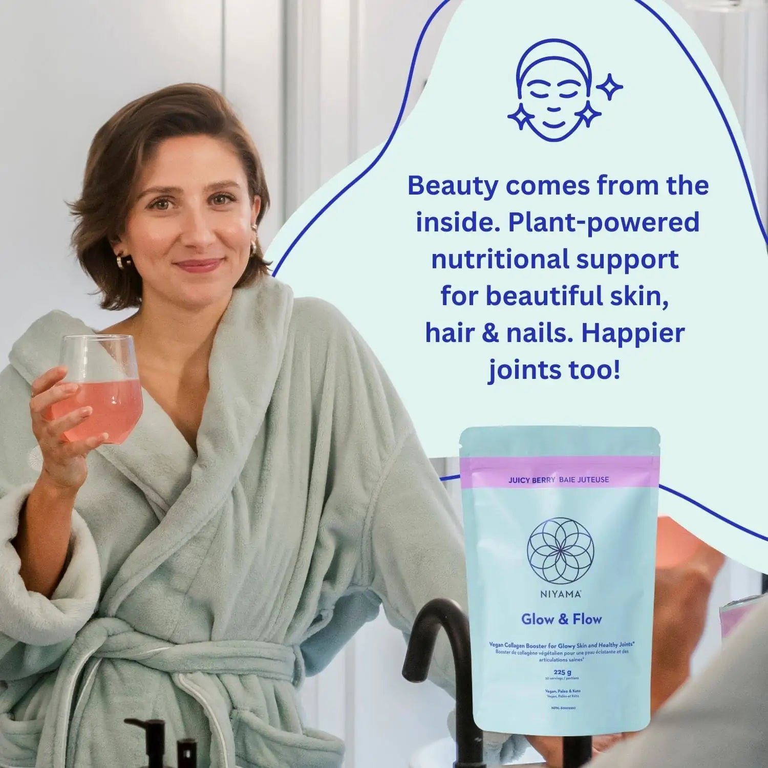 Glow & Flow Vegan Collagen Booster Powder- Juicy Berry Flavour – Nourish | Niyama Wellness