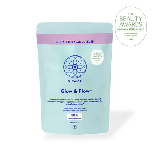 Glow & Flow Vegan Collagen Booster Powder – Juicy Berry Flavour, Niyama Wellness, winner of The Beauty Awards 2025 Best Beauty Supplement