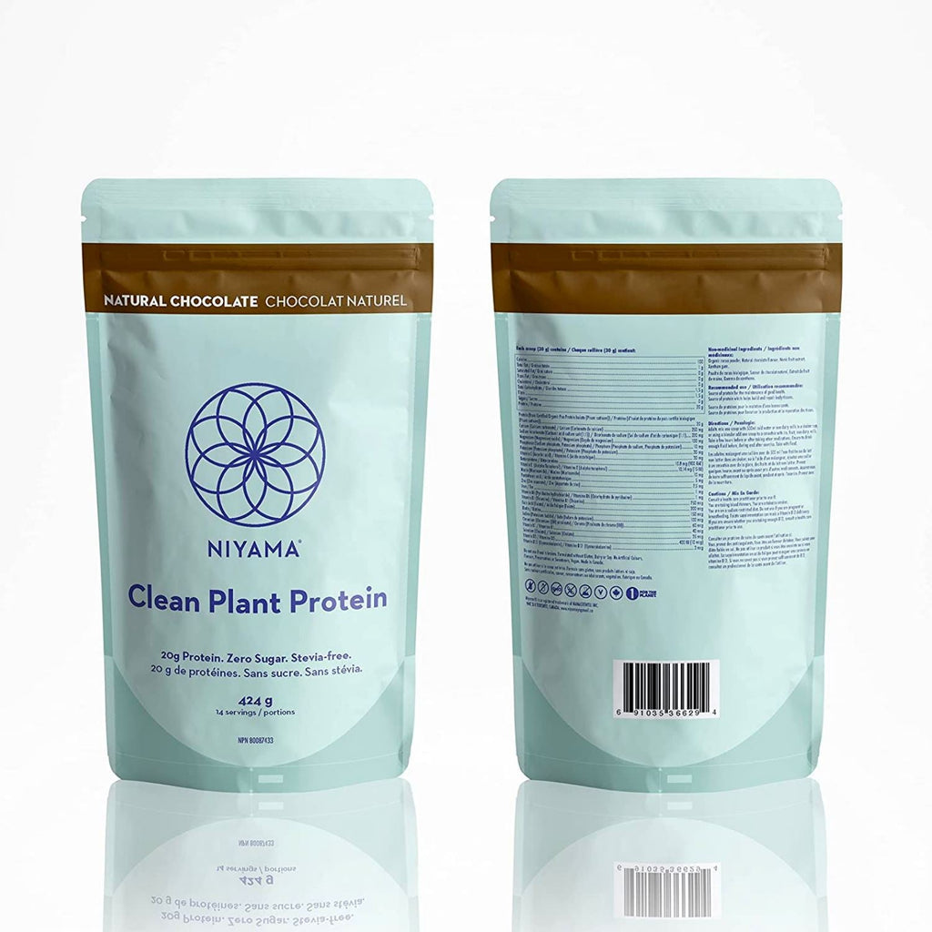 Clean Plant Protein Powder 14 servings - Natural Chocolate - Stevia-free - with real Organic Cocoa - Niyama Wellness
