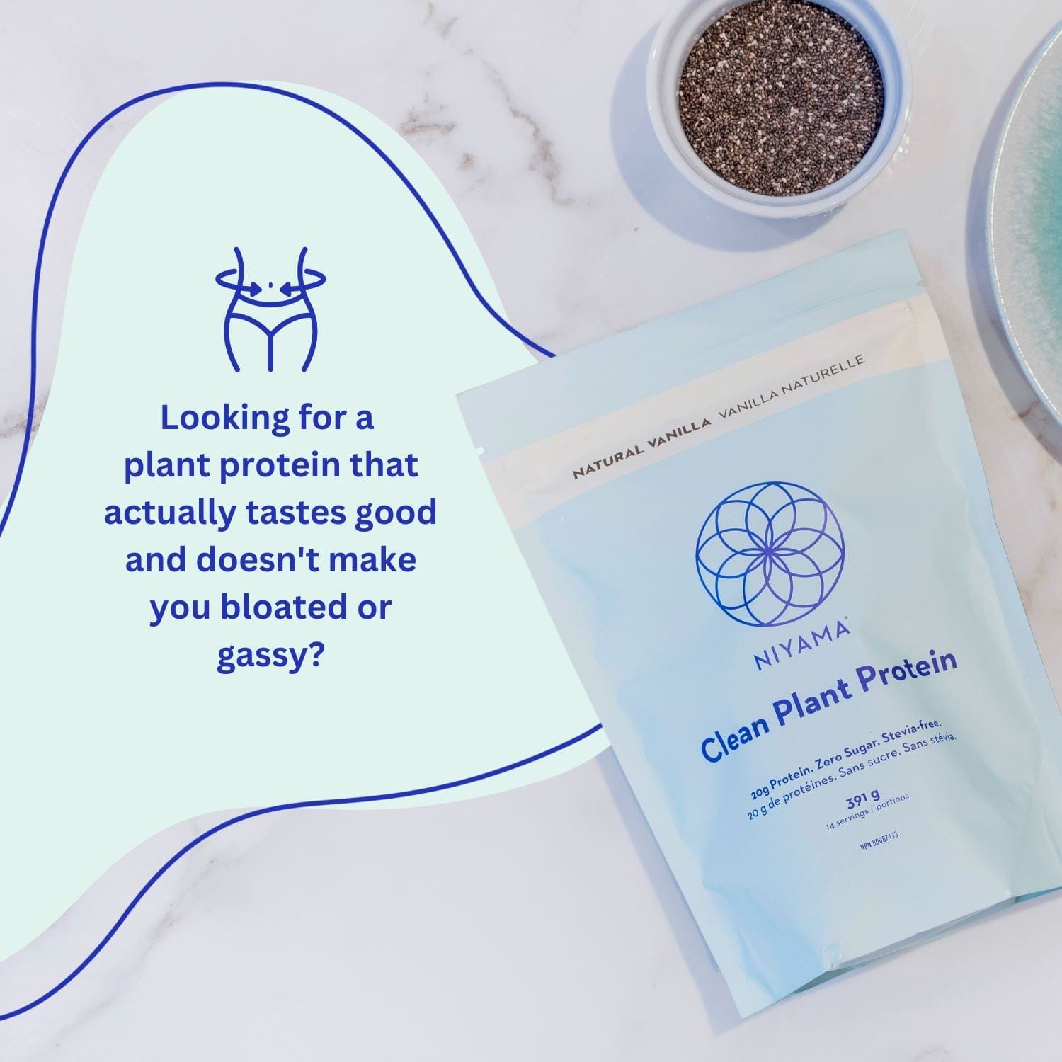 Clean Plant Protein Powder - 14 servings - Stevia-free - Organic – Natural Vanilla Nourish | Niyama Wellness